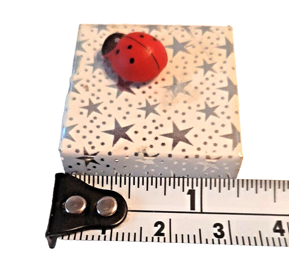 Tiny Ladybug Gift Box Empty 1.25 Inches Square Silver Stars