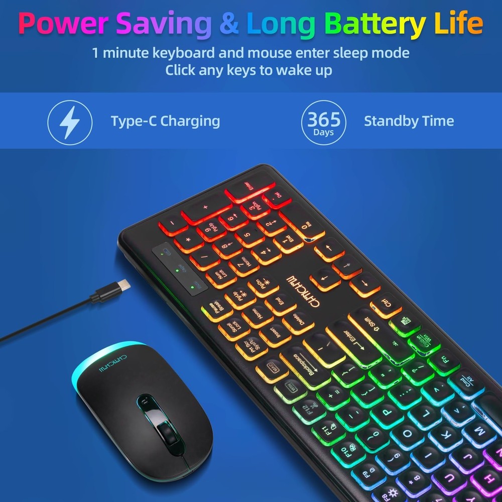 Wireless Keyboard and Mouse Combo for Mac, Rechargeable LED Backlit Keyboard ...