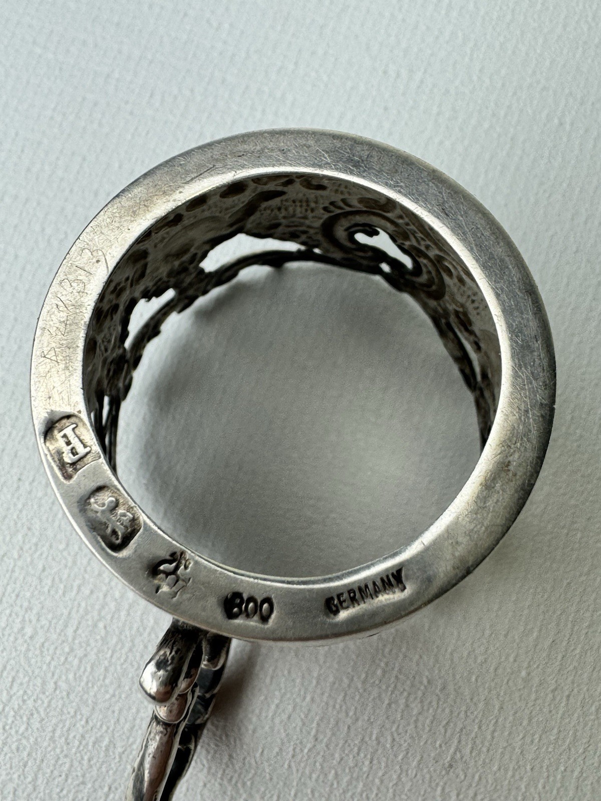 Antique Germany 800 Silver Tea Glass Holder With Ornate Rococo Cherub Scene