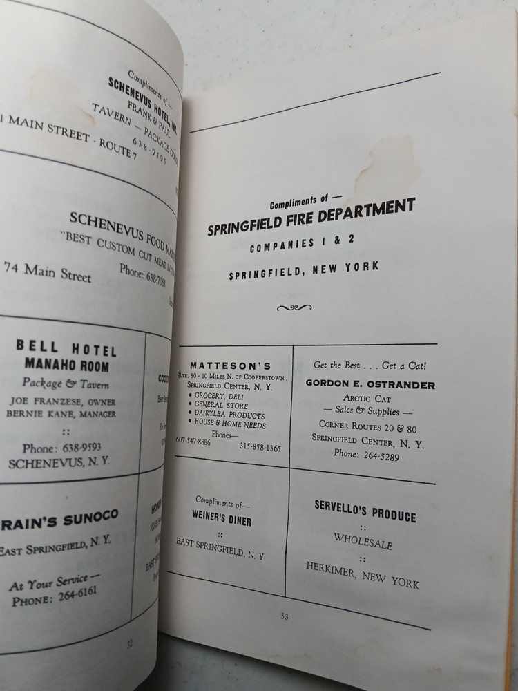 1973 Otsego County NY Vol. Fire Dept Convention Program Firefighting Hartwick