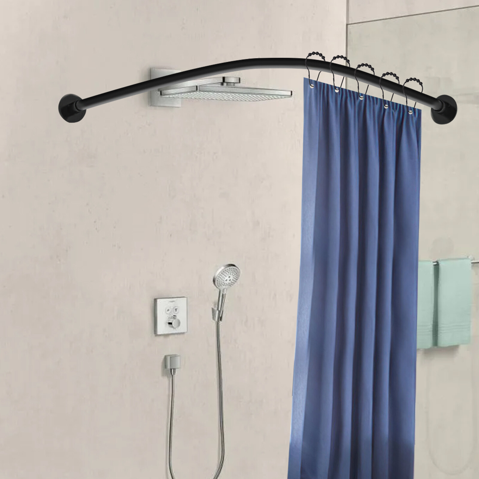 Adjustable L Shaped Shower Curtain Rod Stainless Steel Bathroom Shower Pole Rail