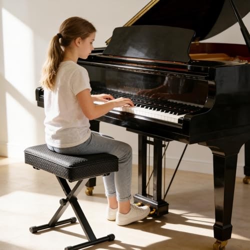 Adjustable Piano Bench Keyboard Stool - Extra Comfortable Piano Bench Black