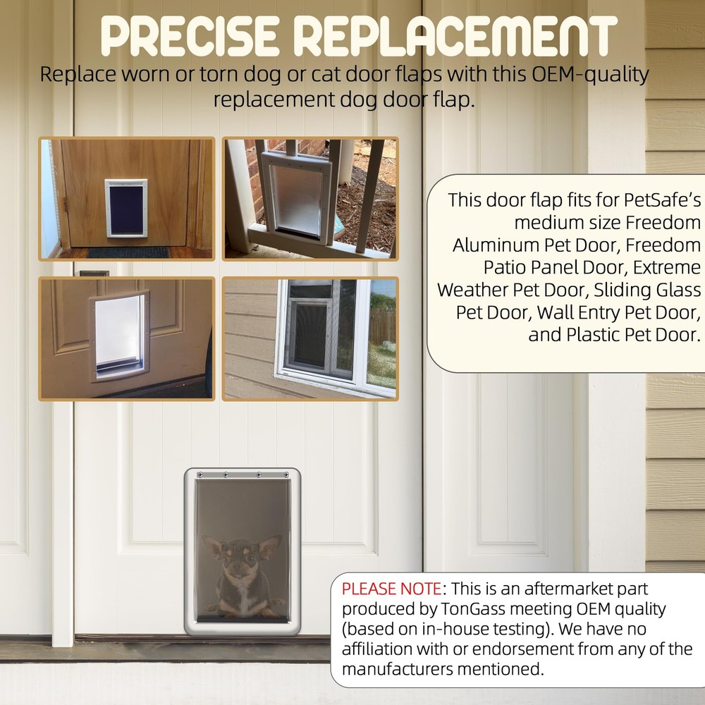 TonGass PAC11-11038 Medium Dog Door Flap Replacement Compatible Medium, Gray