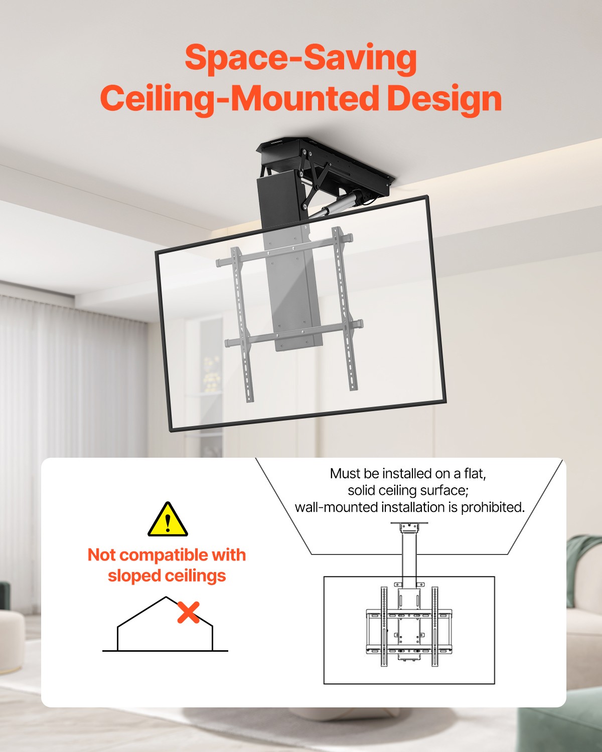 VEVOR Motorized Ceiling TV Mount Electric Flip Down Bracket for 32-70 in Screen