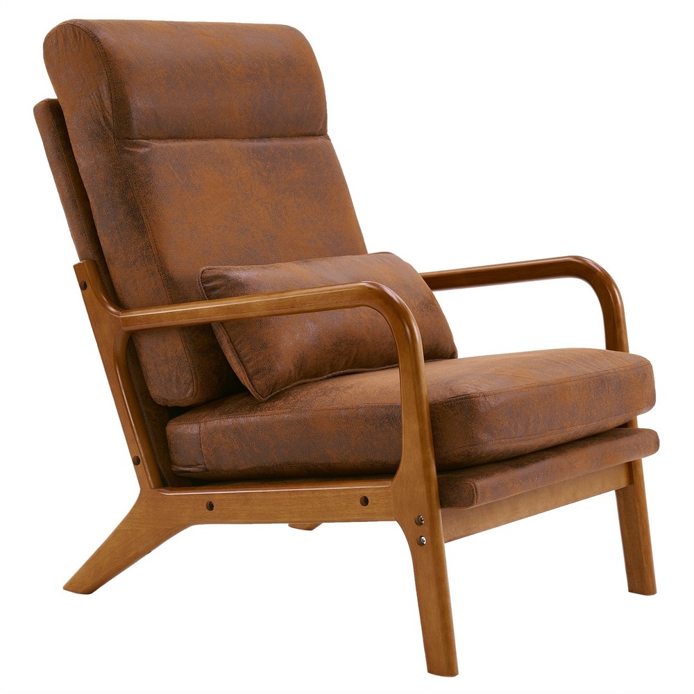 High Back Solid Wood Armrest Backrest Iron Frame Bronzing Cloth Leisure Chair