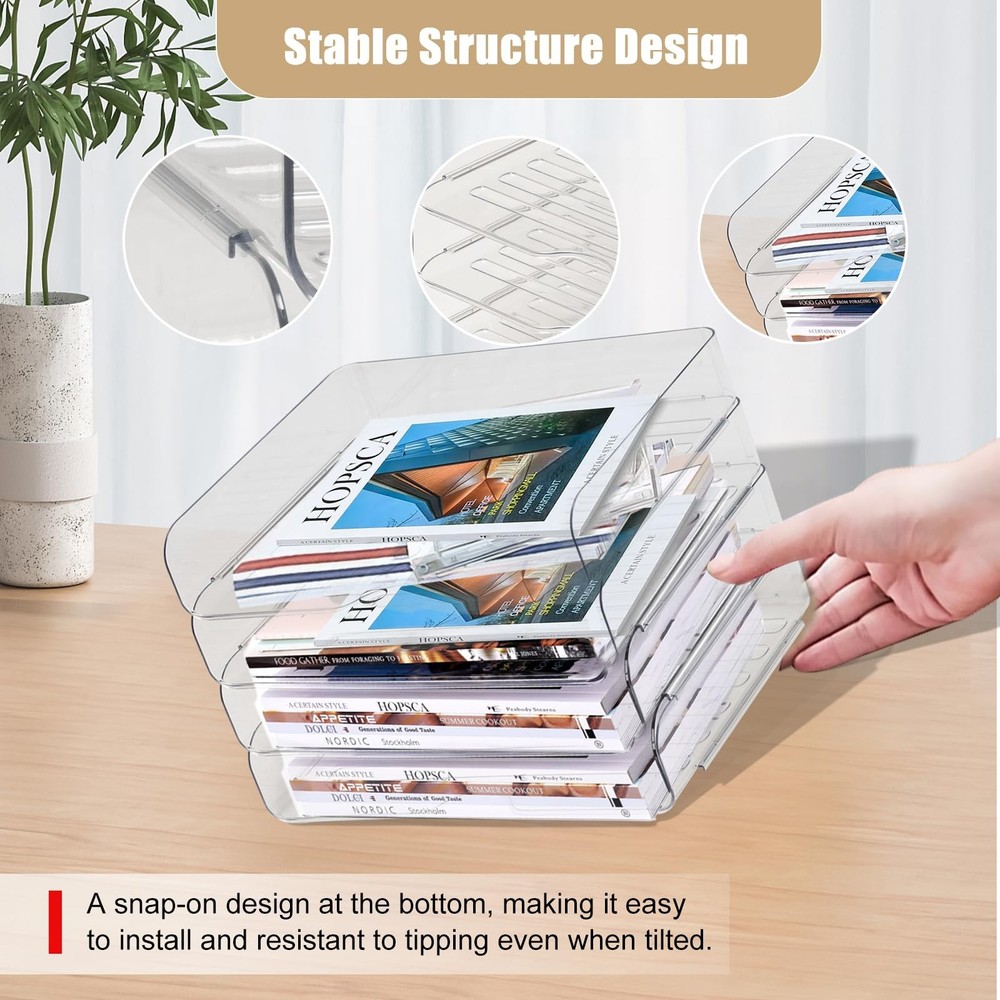 Clear Stackable Paper Trays 4 Pack, PET Letter 4 Count (Pack of 1),