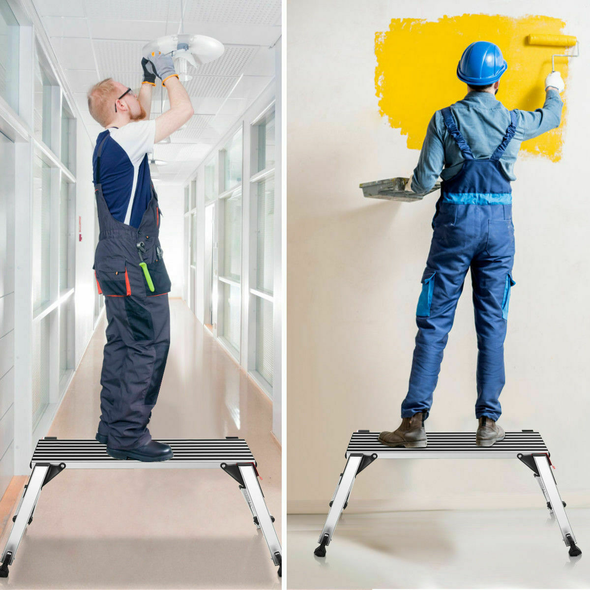 Aluminum Step Stool Folding Bench Work Platform Non-slip Drywall Ladder 330lbs