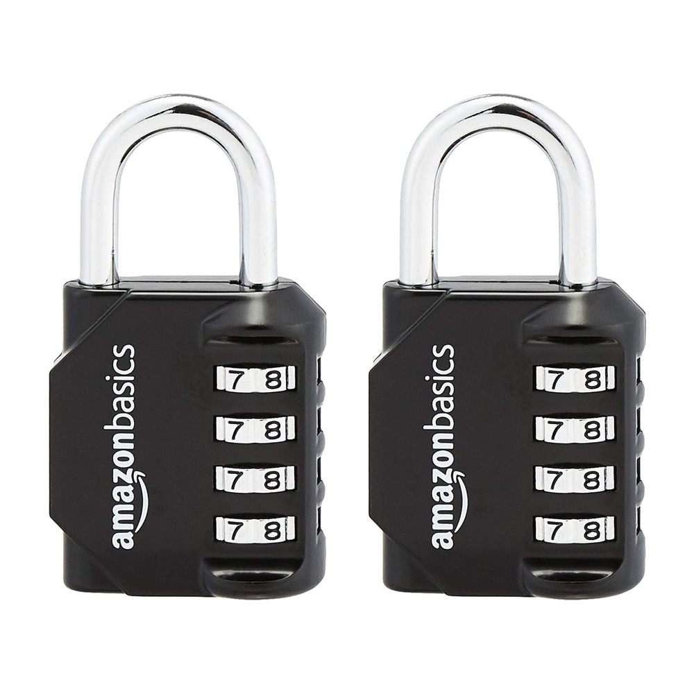 Amazon Basics 4-Digit Combination Lock, Black, 2-Pack Black