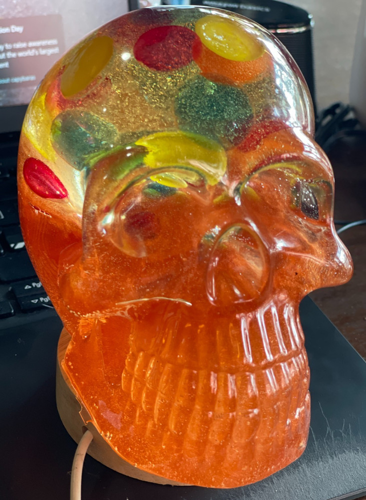 Rainbow Brain Resin Skull Extra Large Includes USB lighted base Handcrafted New