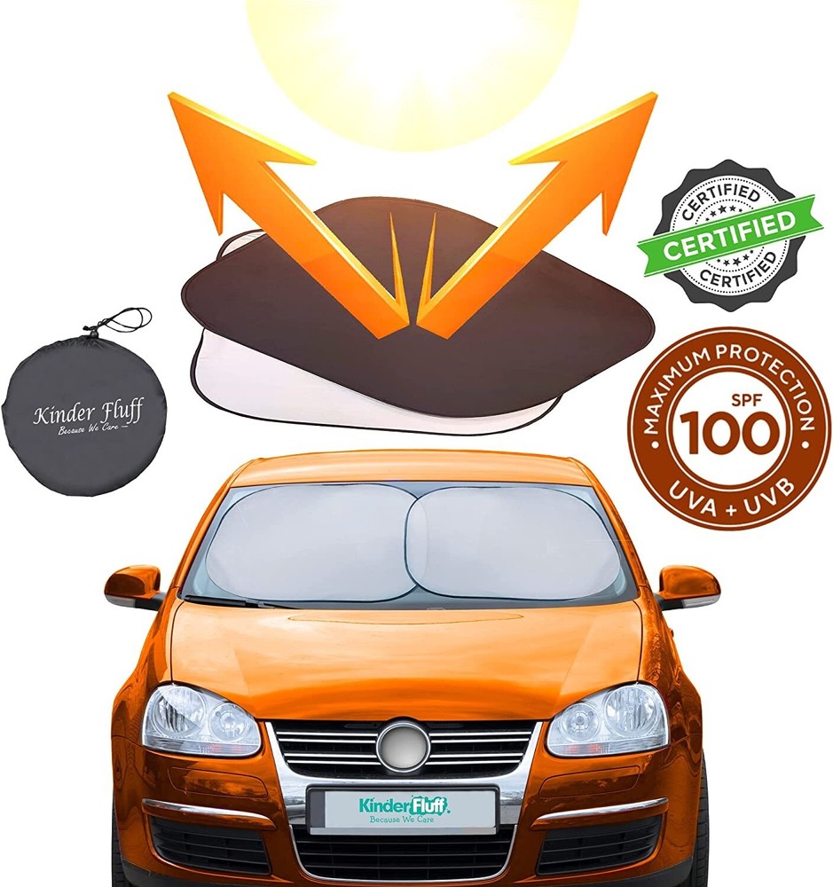 Kinder Fluff 2 Panel Windshield Sunshade-Certified- Blocks 99.87% UVR (Large)