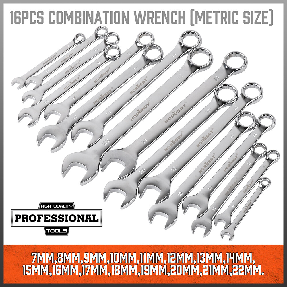 32PC Wrench Spanner Set SAE Metric 1/4"-1" 7-22mm 12 Point Box End Storage Case