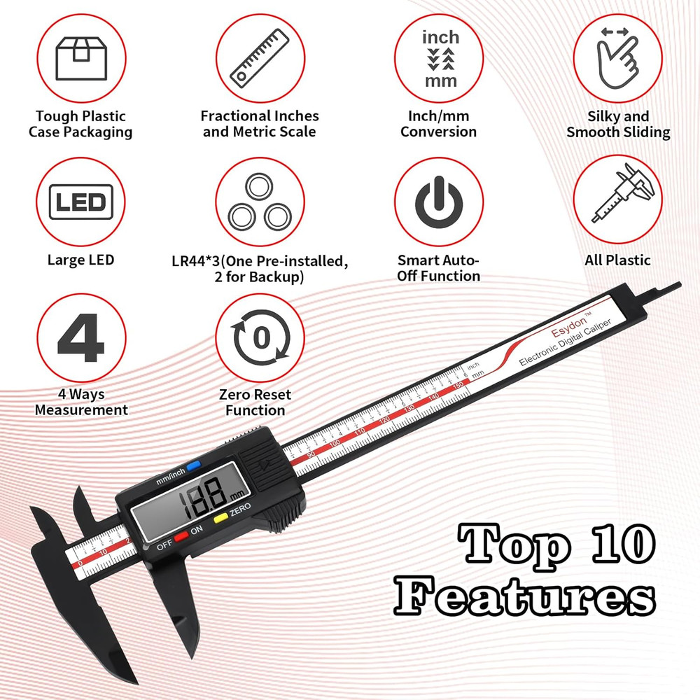 Digital Caliper, Upgraded Calipers 6 Inch, Measuring Tool, Electronic Ruler, wit