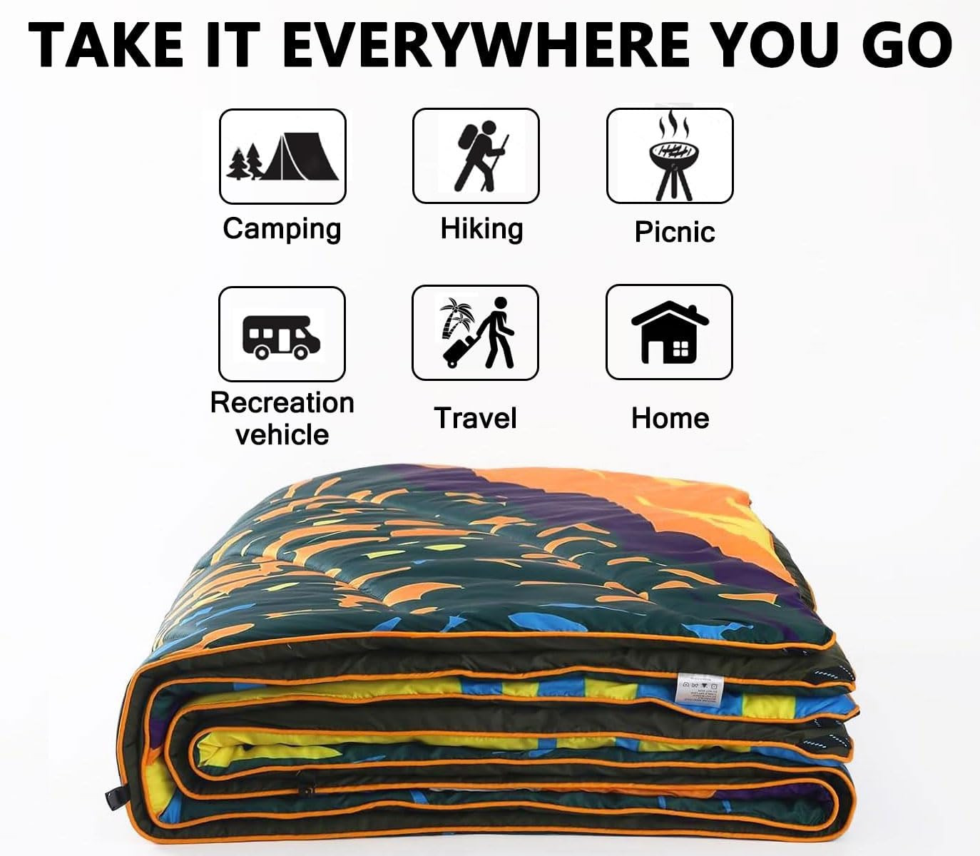 Camping Blanket, Puffy Waterproof Travel Blanket, Warm Cozy Picnic Blanket, for
