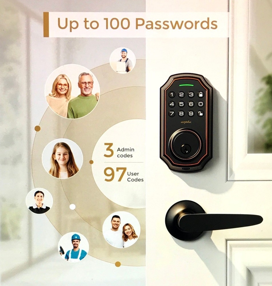 ARPHA Smart Keyless Entry Door Lock, W/2 Handle Set, Bluetooth Elec,Keypad&App.