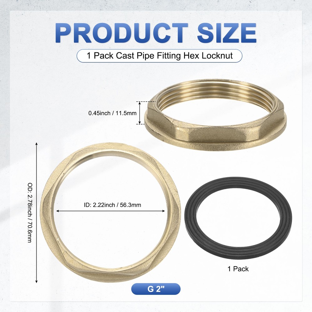 Brass G 2" Round Pipe Fitting Hex Locknuts with Washer