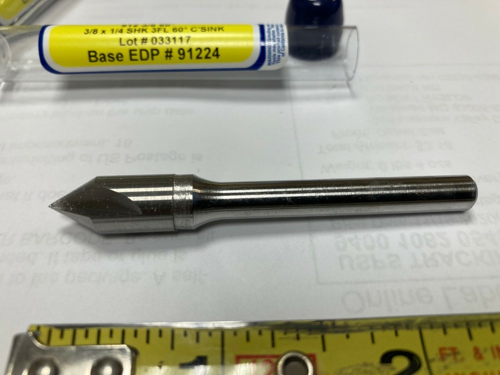 UltraTool 91224, 3/8" x 1/4", 60°, 3-Flute, Solid Carbide Countersink