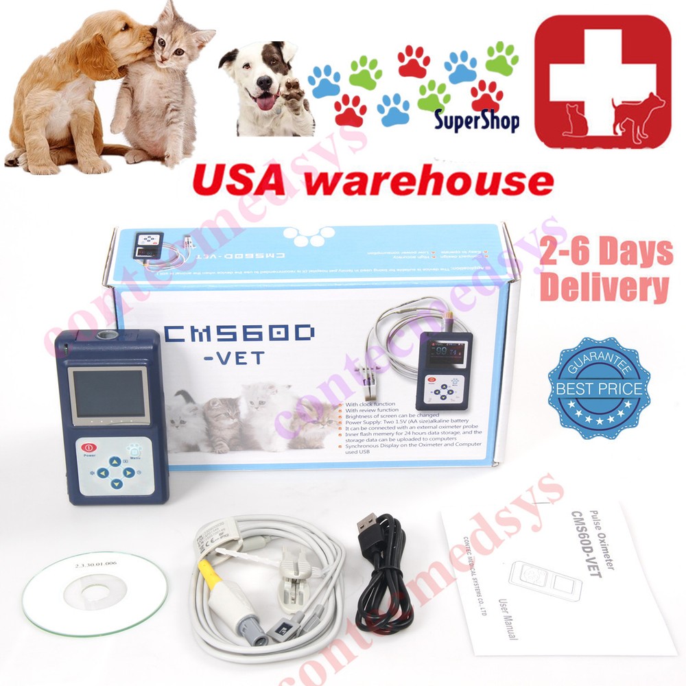 VET  Handheld Veterinary Pulse Oximeter with Tongue SpO2 Probe+PC Software