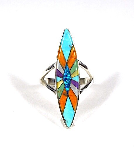 Multicolor  Inlay 925 Sterling Silver long Ring sz 5-9