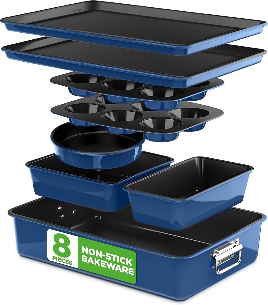 8-Piece Stackable Nonstick Bakeware Set Premium Steel Baking Pans Set Includes