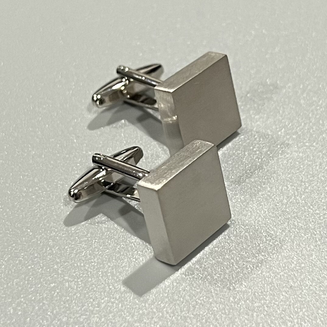 Brushed Silver Tone Square Cufflinks For Men Daily Wear Birthday Gift In Box