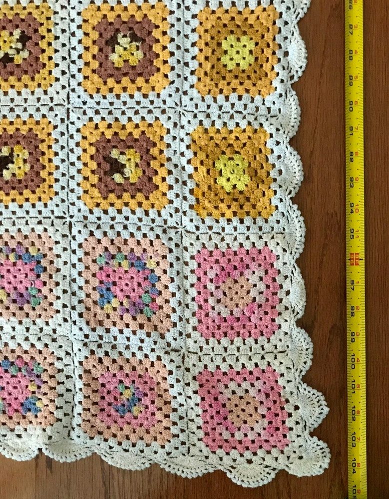 GRANNY Patchwork Pattern Hand Made Crochet Queen Bedspread 97in x 104in, 7lb