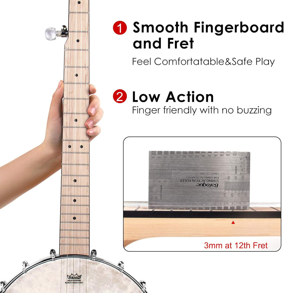 5 String Open Back Banjo Full Size Maple Body Remo Head with Accessories Beginne