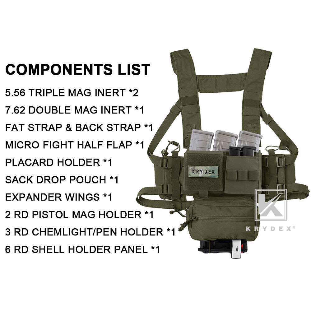 KRYDEX MK3 Micro Fight Chassis Chest Rig Modular Tactical Carrier with Mag Pouch
