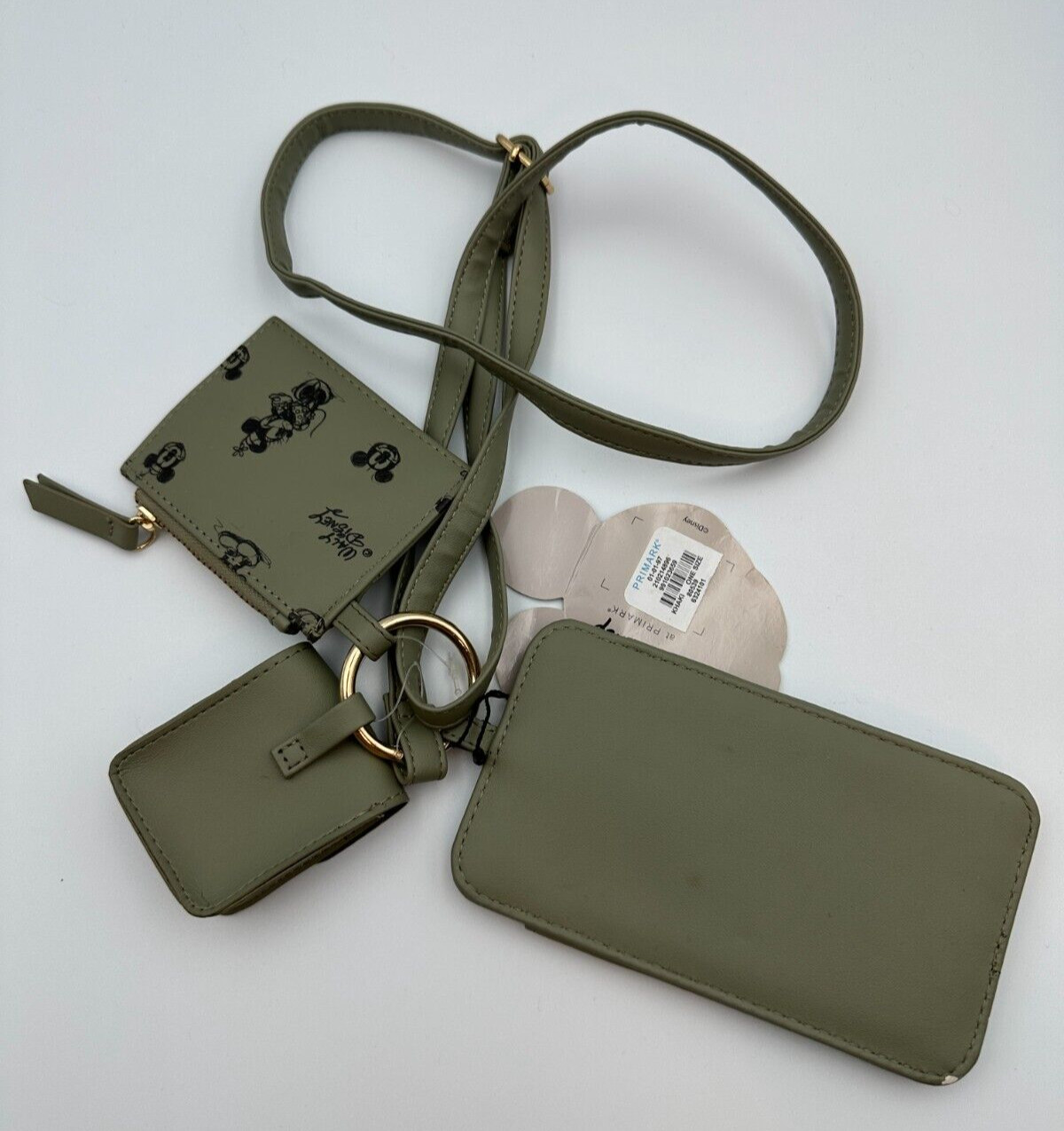 Primark Mickey Green Crossbody Bag Phone Holder Cardholder and Earbud Case NWT