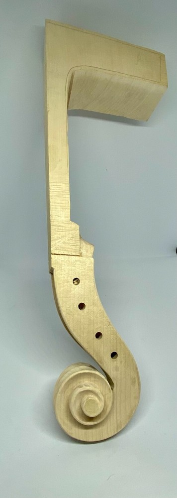 1 NEW CELLO SCROLL AND PART FINISHED NECK 4/4, FINE AGED MAPLE.