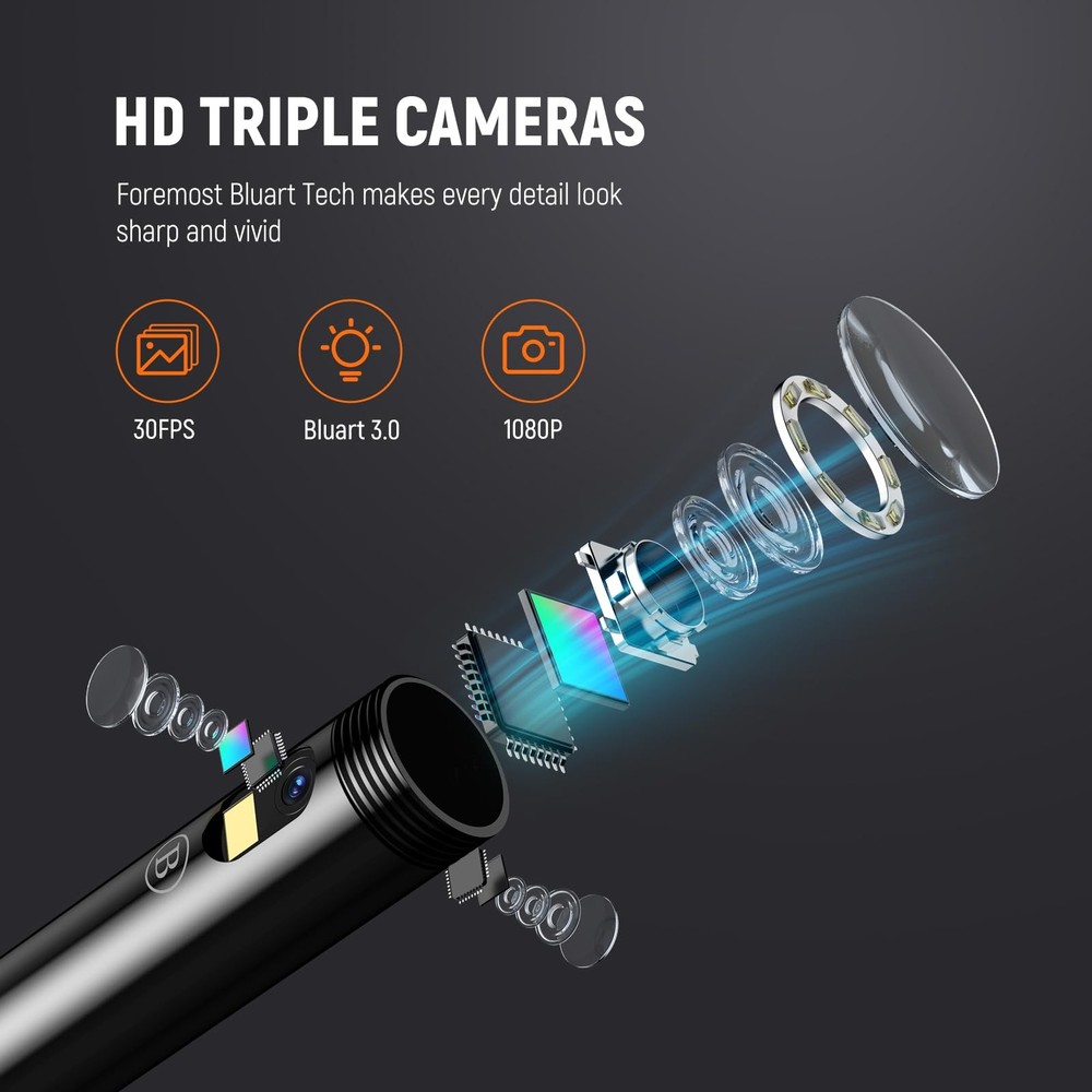 DEPSTECH 5" IPS Screen Borescope with Light, Split View, 1080P Black