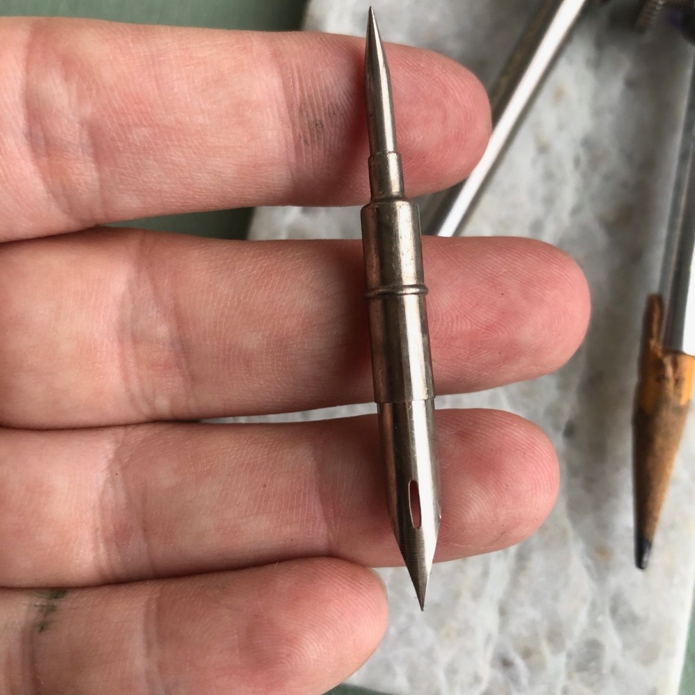 Vintage Drafting Compass w/ Interchangeable Ink Pen Nib & Point, Drafting Tool