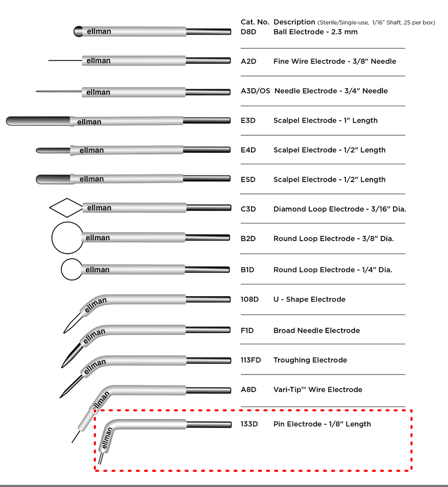 Ellman 133D -Pin Electrode -Twenty-Five (25) Single-Use Disposable