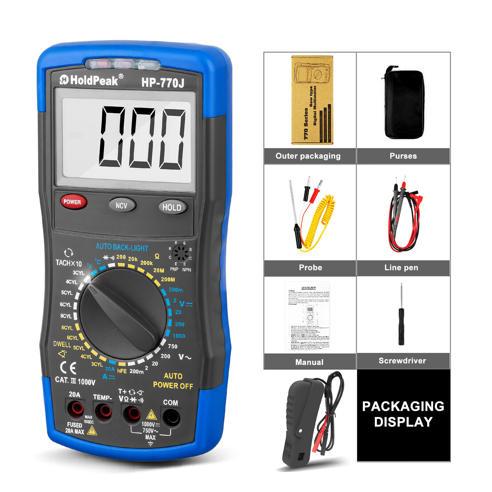 Automotive Multimeter Kit Auto Diagnostic RPM Tachometer Dwell Angle Test Leads