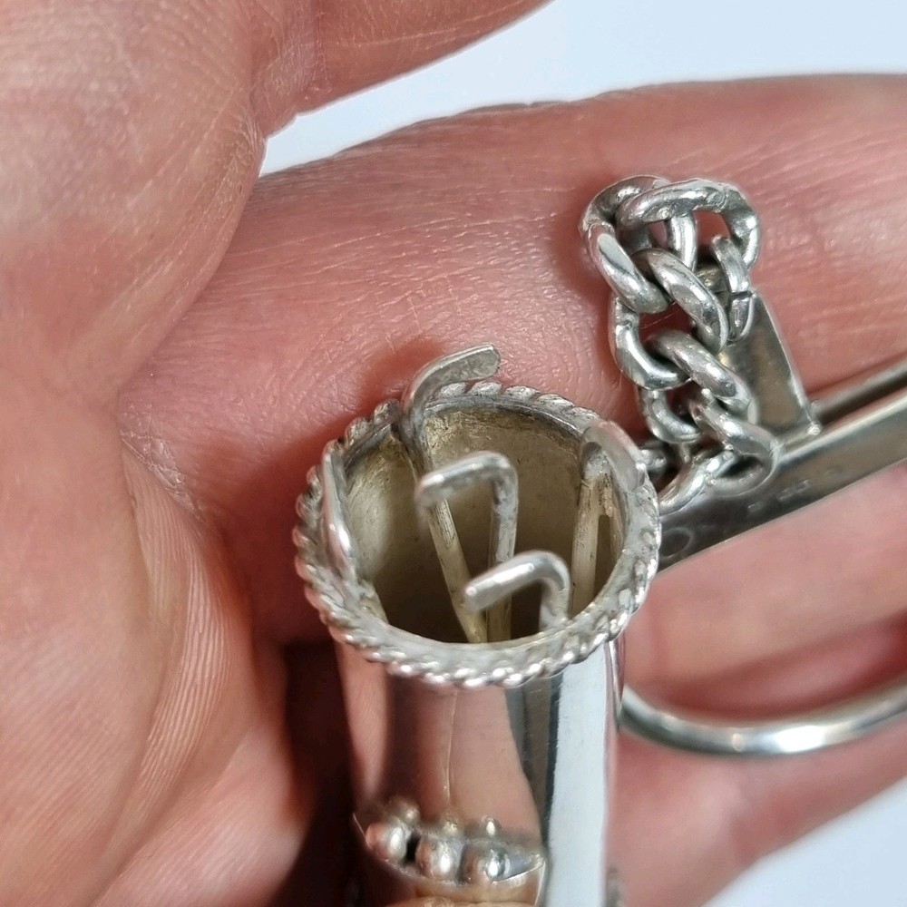 Solid Silver Miniature Golf Bag Key Ring Stamped 925