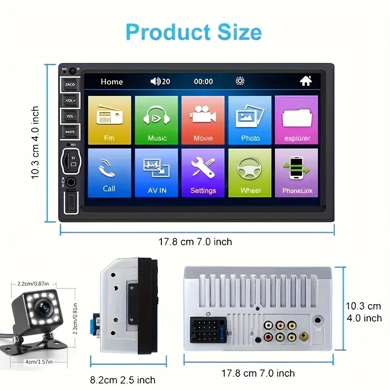 MP5 Car Player 2 Din 7 Inch Touch Screen Car Stereo Bluetooth + Backup Camera/