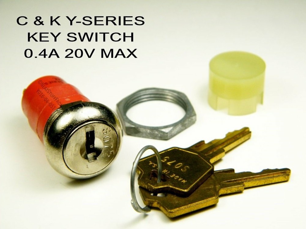 C&K KEY SWITCH, DPST, ROUND, RED, TWO KEYS, SOLDER TABS, GREAT KEY SWITCH