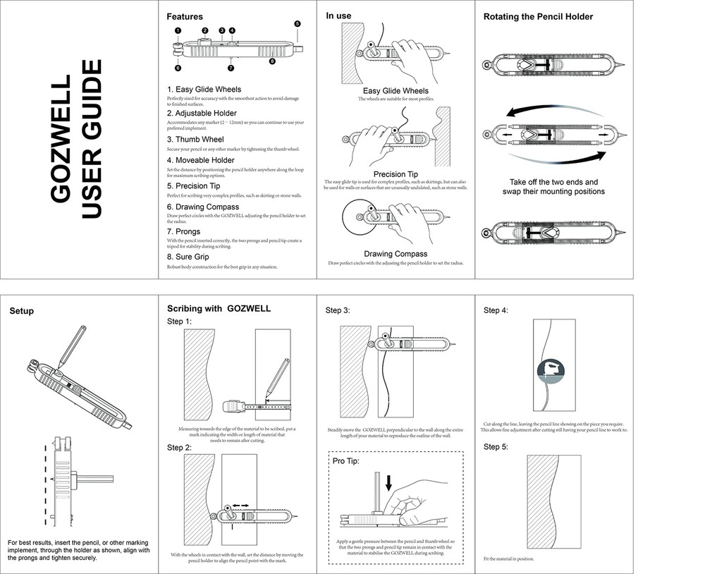 Precise Profile Gauge Scribe Tool with Lock for Pencil Woodworking Edge Corner