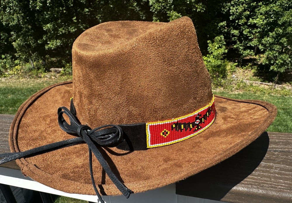 Handmade Beaded Native style Red Black Eagle Cowboy Hatband