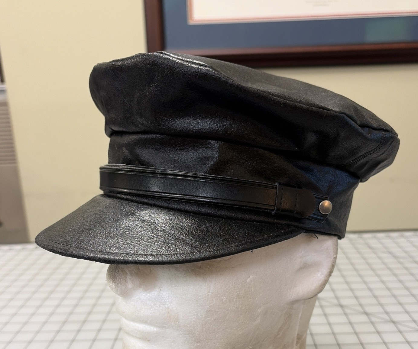 Great Repro Civil War era Man's Black Rubberized Wheel Cap, SZ 7 1/4 - Film Used