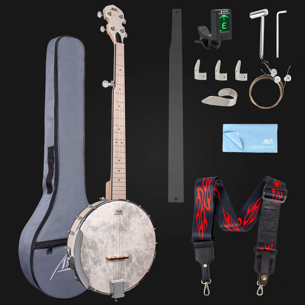 5 String Open Back Banjo Full Size Maple Body Remo Head with Accessories Beginne