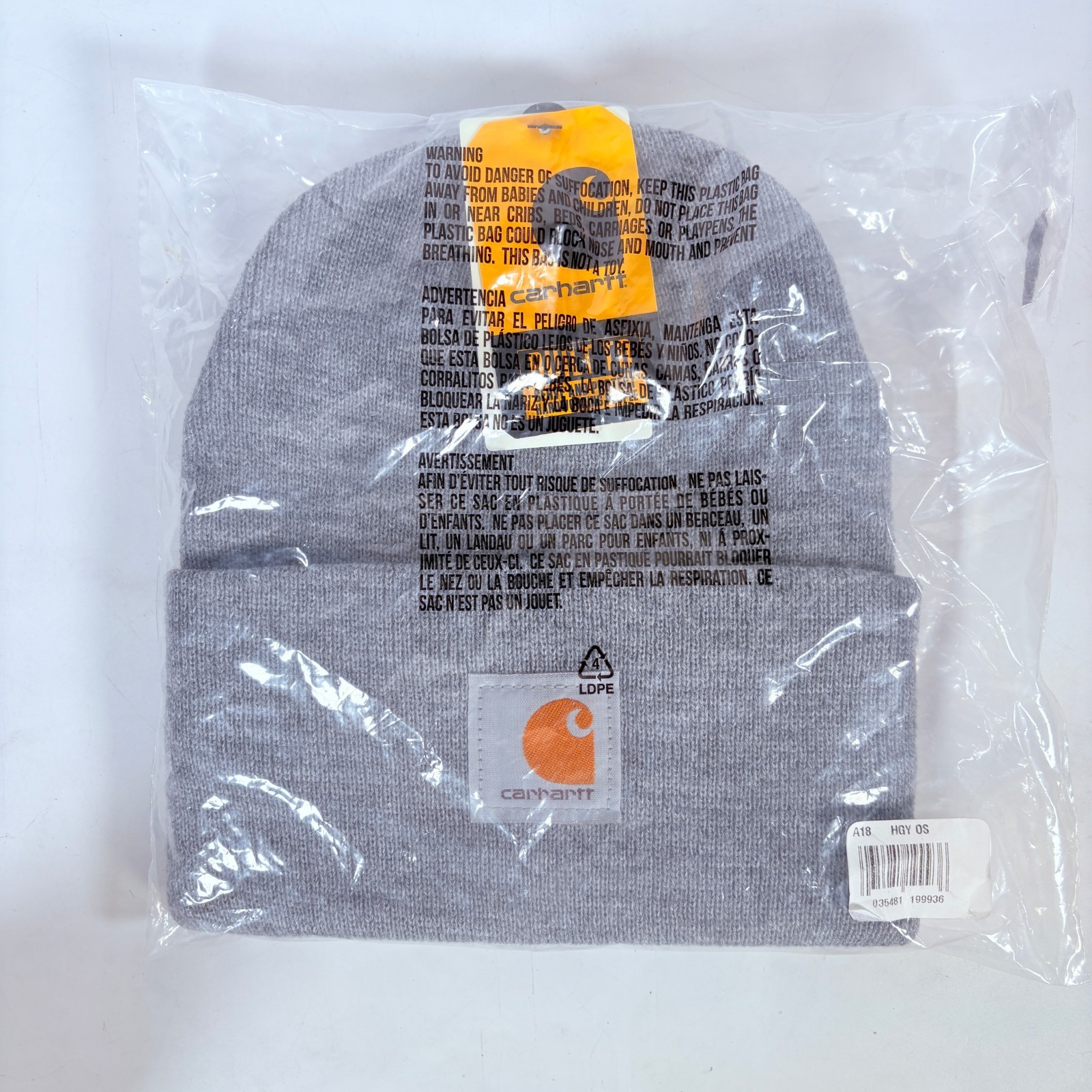 Carhartt A18 Knit Cuffed Beanie Hat Heather Grey One Size New with Tags