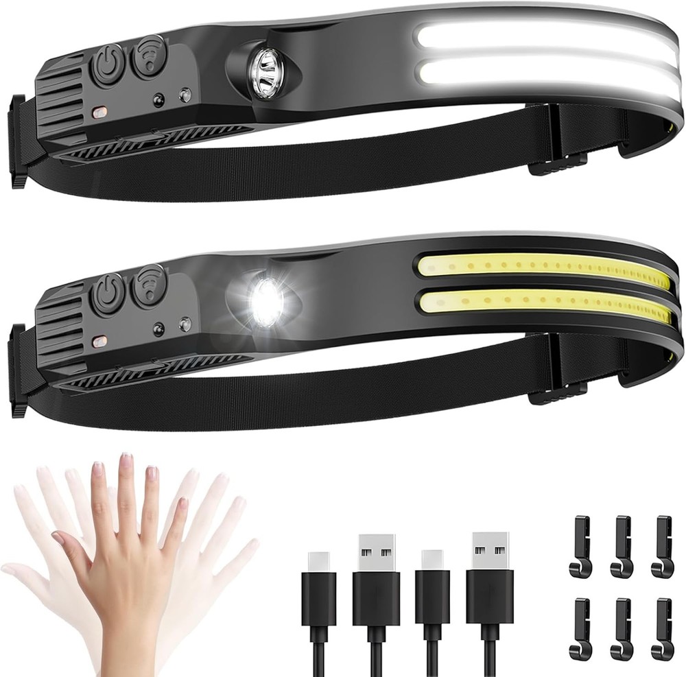 2 Pack Odelfi Strip Light Pro Headlamp with Motion Sensor&Spotlight Lightweight.