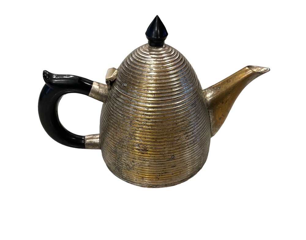 Vintage Art Deco Flair Tea Pot Coffee Pot Beehive Pattern Silver-Plated