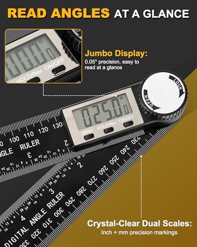 Protractor, Digital Angle Finder Protractor with LCD Display, 2-in-1 360°