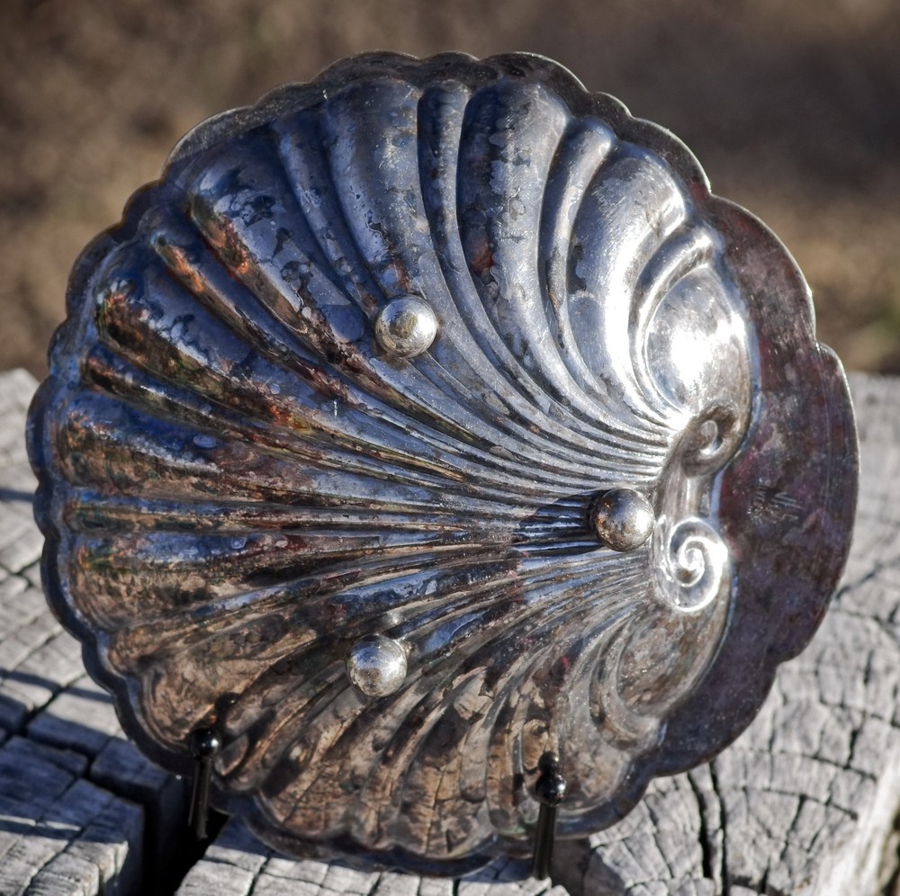 ANTIQUE Silver Plate SHELL DISH JLS & Co. Made in Nevada USA c.1920's