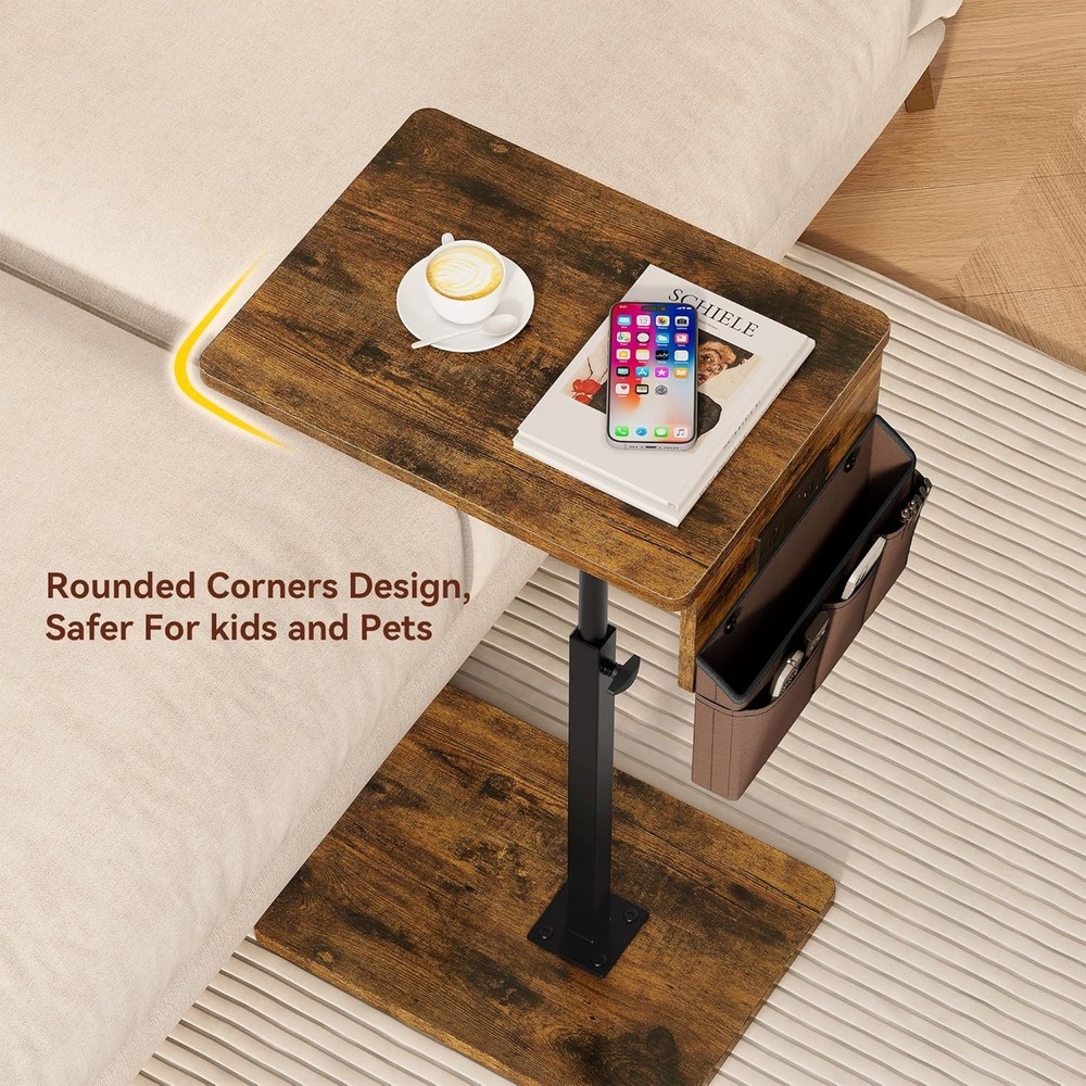 Sofa Armrest Tray Table Couch 360° Swivel Height Adjustable Side Table Small