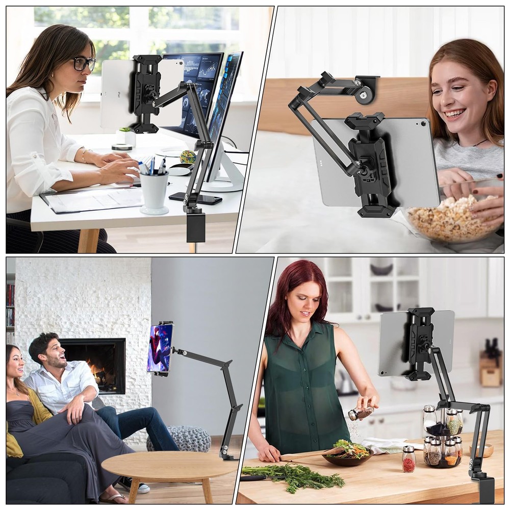 Tablet Stand Holder, iPad Desk Mount with 360°Rotate Base, Adjustable Foldabl...