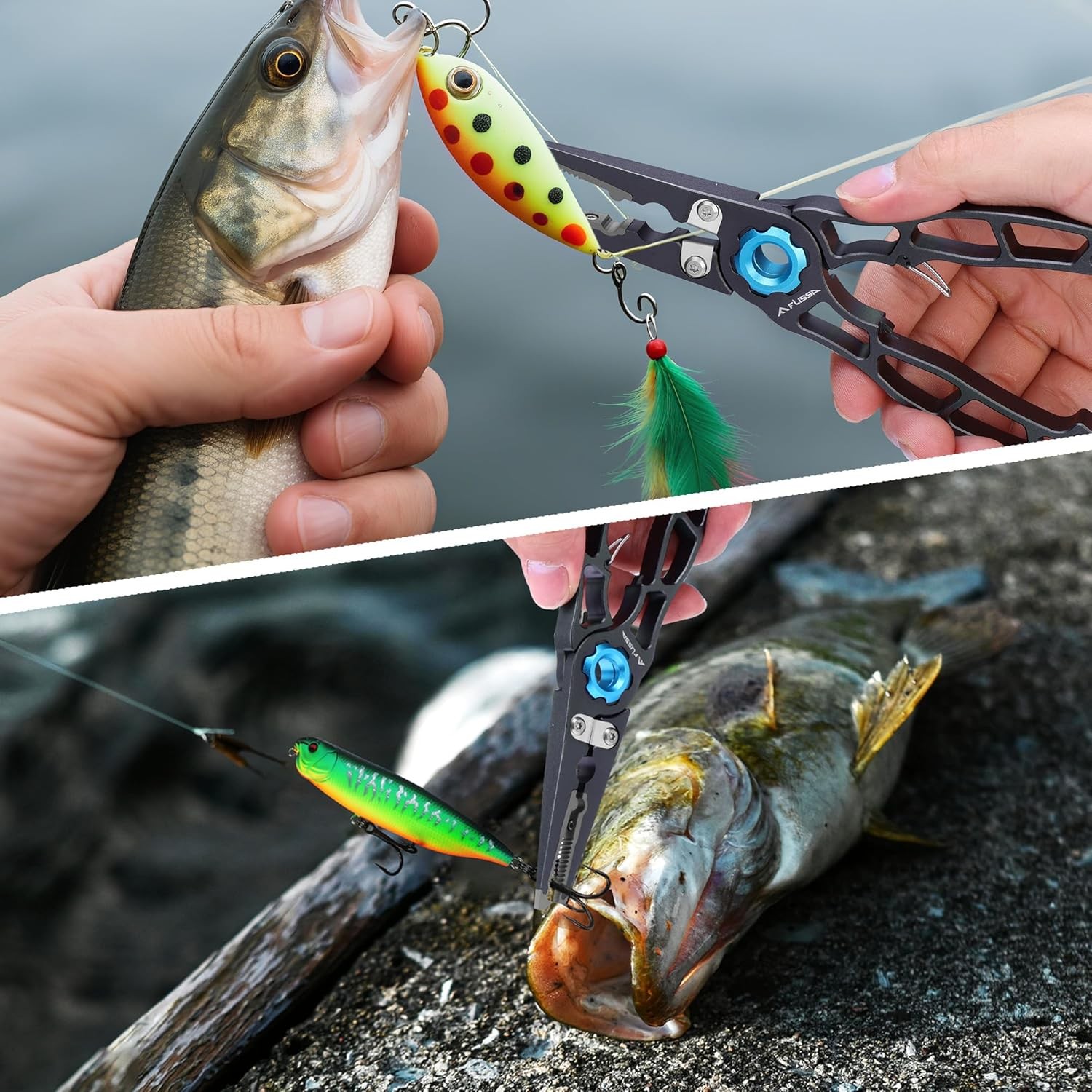 FLISSA 7.5 Inch Lightweight Fishing Pliers Safety Lock Fish Pliers Fishing Gifts