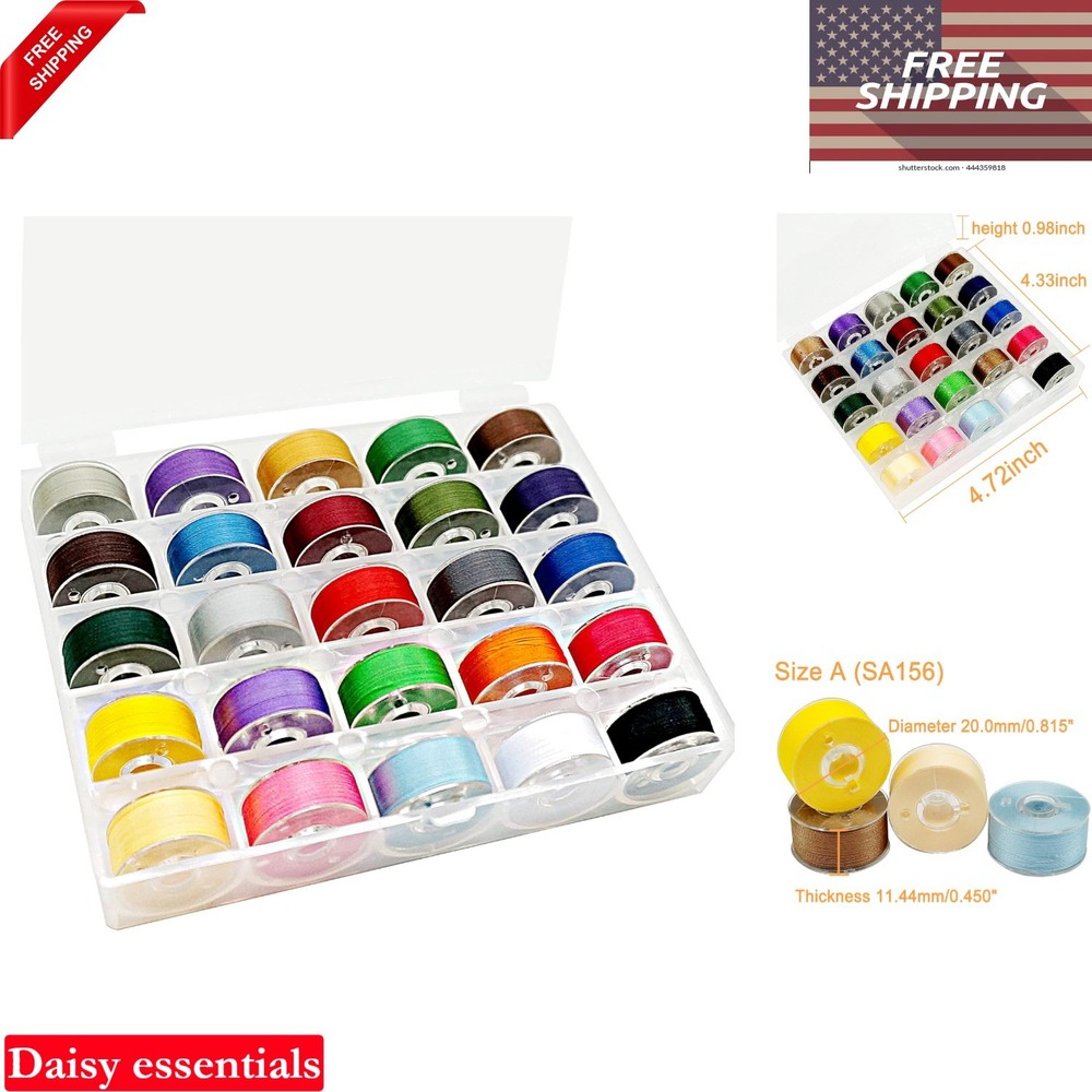 25pcs Assorted Colors Prewound Embroidery Bobbin Thread 70D/2 60WT Polyester