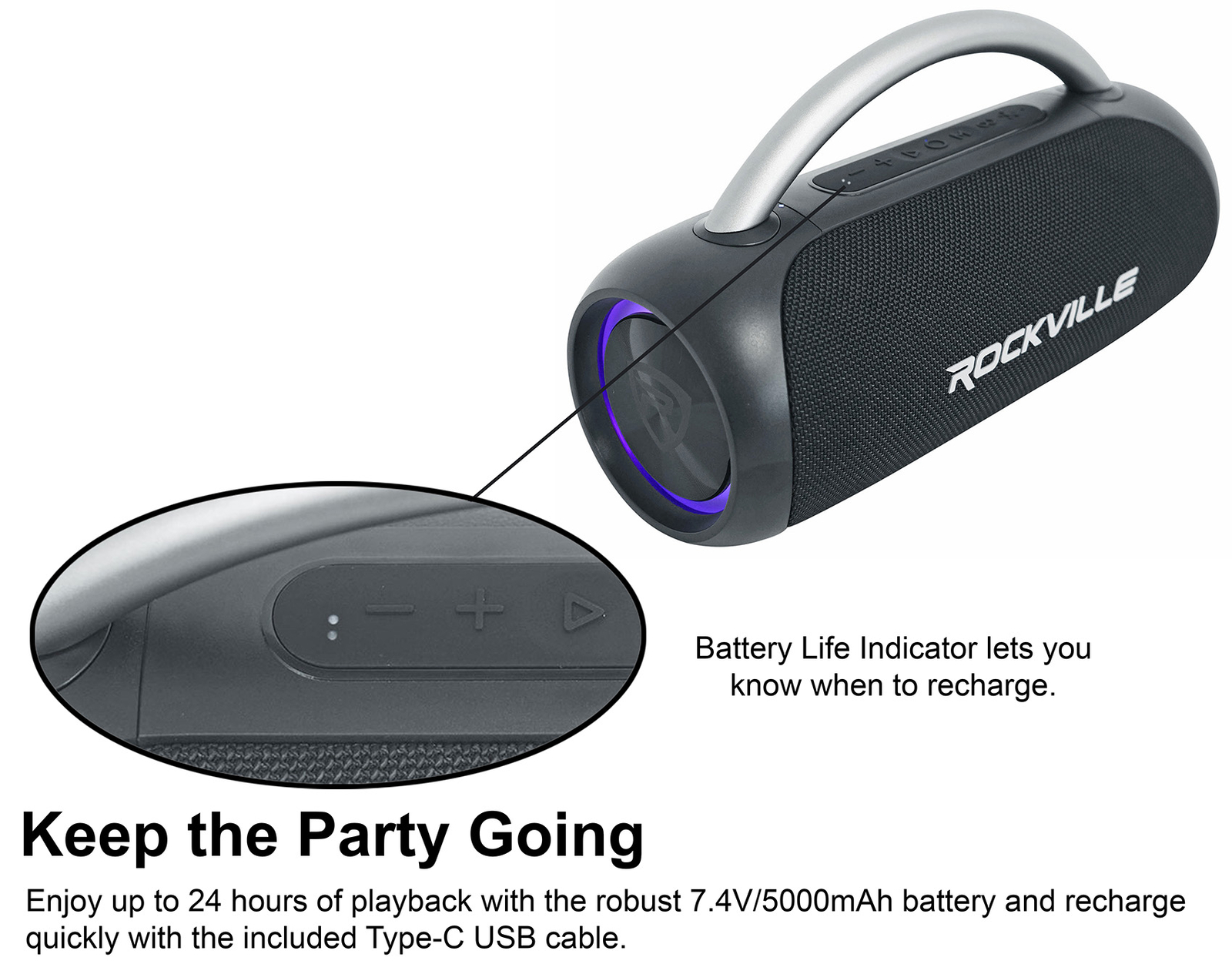 Rockville RPB-D3 Loud Water Resistant Portable Bluetooth Speaker Party Boombox